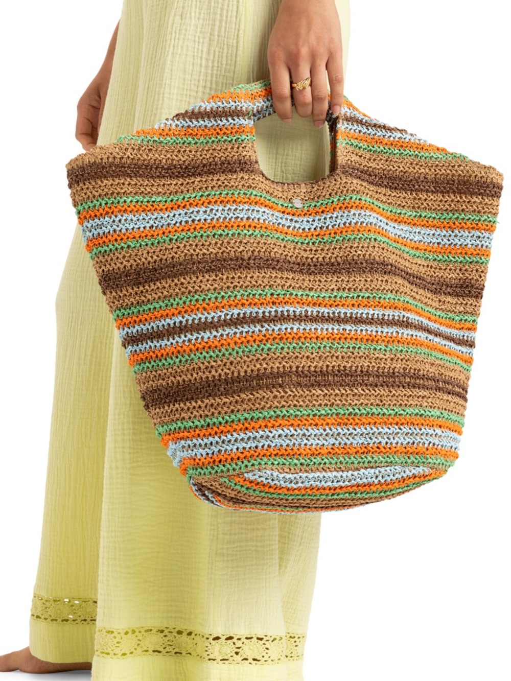 Roxy Striped Coco Pearl Woven Striped Tote